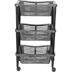 HS Collection Kunststof keuken/badkamer trolley met manden - 40 x 30 x 60 cm - donkergrijs - Opberg trolley