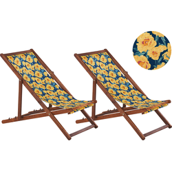ANZIO  - Strandstoel set van 2 - Donkerhout/Bloemen/Geel - Polyester