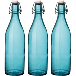 Bormioli rocco set van 6x stuks weckflessen blauw beugeldop glas van 1 liter - Weckpotten