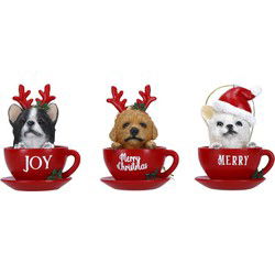 Ornaments dog in cup 3 ass poly