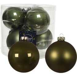 12x stuks glazen kerstballen mos groen 10 cm mat/glans - Kerstbal