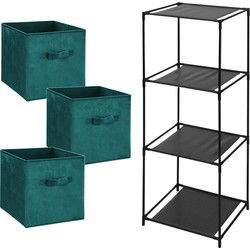 5Five Opbergrek Smartrack - met 3x mandjes stof - petrol groen - 34 x 98 cm - Opbergkastjes