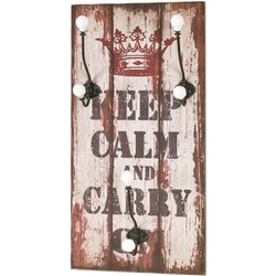 HakuShop Wandkapstok | Kleurrijk MDF | Keep Calm | Porselein knoppen | 30x12x60