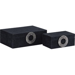 PTMD Opbergbox Hazael - 36x25x13 cm - Suede - Zilver - Set van 2