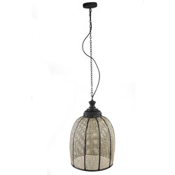 PTMD Bayu Black iron hanging lamp with bamboo round L