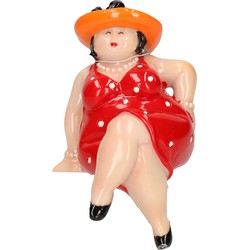 Inware Home decoratie beeldje dikke dame - jurk rood - 15 cm - Beeldjes