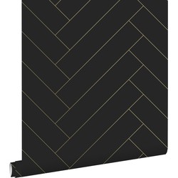 ESTAhome behang visgraat-motief zwart en goud - 0,53 x 10,05 m - 139310