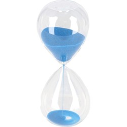 Zandloper cilinder Timer - decoratie of tijdsmeting - 5 minuten blauw zand - H12 cm - glas - Zandlopers