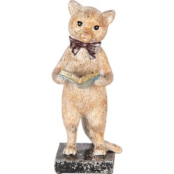 Clayre & Eef Decoratie Beeld Kat 27 cm Beige Goudkleurig Kunststof