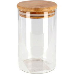 Gerimport Voorraadpot - 1x - glas - bamboe deksel - 1,3L - 22cm - Voorraadpot