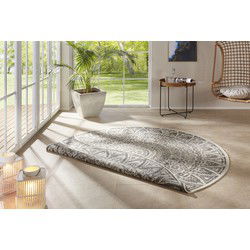 Laagpolig Rond Vloerkleed - Omkeerbaar Binnen en Buitenkleed - Grijs / Creme - 100cm rond Ø
