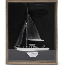 Riviera Maison 3D Fotolijst In Box hout fotolijst met zilveren 3D Zeilboot - Sail Away Boat In Box hangend of staand fotokader