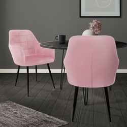 Set van 2 eetkamerstoelen, roze, met rugleuning en armleuningen