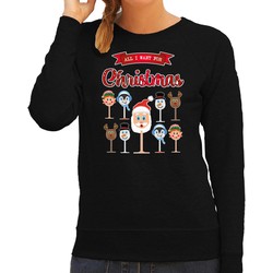 Bellatio Decorations foute kersttrui/sweater dames - Kerst Wijn - zwart - All I Want For Christmas M - kerst truien