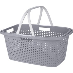 Wasmand met hengsel - 38 liter - 60 cm - grijs/wit - Draagwasmand - Wasmanden