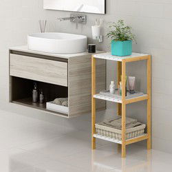Bamboe staande rek met 3 legplanken Wit 80x33x34cm