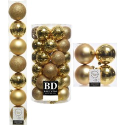 Kerstversiering kunststof kerstballen goud 6-8-10 cm pakket van 59x stuks - Kerstbal