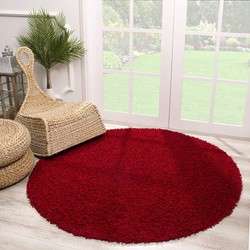 Tapijtenloods Loca Shaggy Rond Vloerkleed Rood Hoogpolig- 120 CM ROND