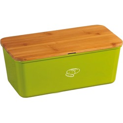 Melamine Broodtrommel met Bamboe Snijplank - Brood Bewaar doos met Bamboe snij plank - Bamboe Deksel - Afm 34 x 18 x 14 Cm - Groen