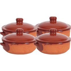 6x Terracotta braadpannen/ovenschalen klein met deksel 24 cm - Braadpannen