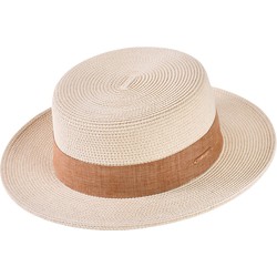 Decopatent - Zonnehoed Dames Rond - Zomerhoed met Bruine Rand - Strohoed UV - Ø58 cm - Strandhoed Hoofddeksel Rond - Hoed voor Volwassenen - Kleur: Naturel met Bruine Rand