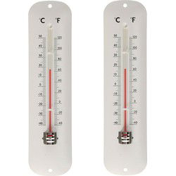 Thermometer wit voor binnen en buiten - 2x - metaal - 5 x 19 cm - Buitenthermometers