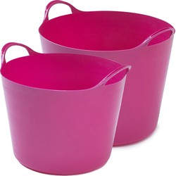 Flexibele emmers - 2x stuks - 26 liter en 39 liter - roze - Wasmanden