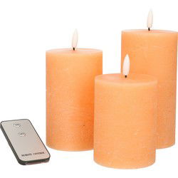 Anna’s Collection LED stompkaarsen - 3x - oranje - met remote - LED kaarsen