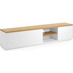 Kave Home - Abilen eikenfineer TV-meubel met 2 deuren en 2 lades in witte lak, 200 x 44 cm FSC 100%