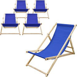 Set van 5 opvouwbare ligstoel donkerblauw hout verstelbare rugleuning tot 120 kg ligstoel tuinligstoel strandligstoel