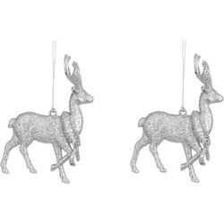 2x Zilveren rendier kerstornamenten van kunststof 12 cm - Kersthangers