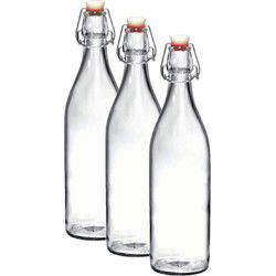 Bormioli Rocco beugelfles/waterfles - 3x - 1000 ml - transparant - Weckpotten