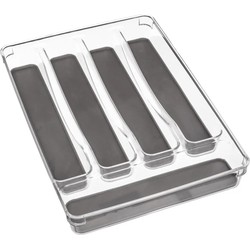 Bestekbak/keuken organizer Tidy Smart 5-vaks grijs transparant kunststof 32,5 x 23 cm - Bestekbakken