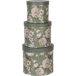 Clayre & Eef Hoedendoos Set van 3  Ø 20x17 / Ø 17x15 / Ø 14x13 cm Groen Karton Bloemen Opbergdoos