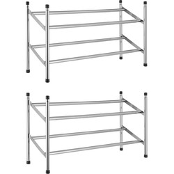 Set van 2x Stapelbare aluminium schoenenrekken uitschuifbaar 2-laags 62 tot 117 x 23 x 36 cm - Schoenenrekken