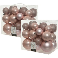 52x stuks kunststof kerstballen lichtroze (blush) 6-8-10 cm glans/mat/glitter - Kerstbal