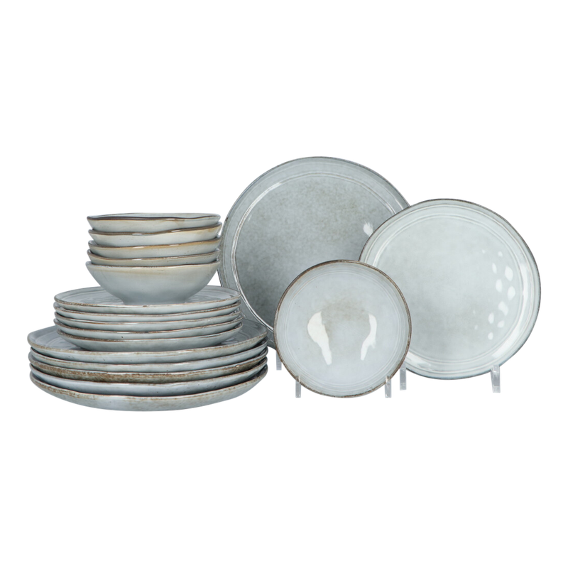 Serviesset Flower Grey - 6 persoons Aardewerk servies 18-delig - Grijs - 
