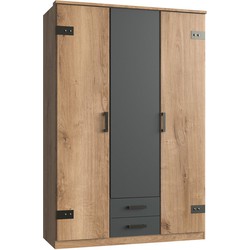 Kast met 3 deuren, eikenhouten decor en 2 laden - L135 cm