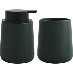 MSV Zeeppompje en drink/tandenborstel beker - badkamer set Malmo - keramiek - donkergroen - Badkameraccessoireset