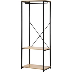 Garderobe met 3 metalen planken en eikenhouten decor - L60 cm.