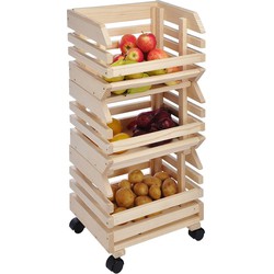 Houten fruitkisten op karretje / fruitmanden 80 cm - Opberg trolley
