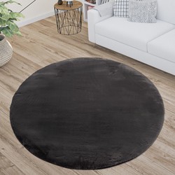 Paradise Fluffy Soft - Vloerkleed Hoogpolig - Effen Tapijt - Antraciet- 120 CM ROND