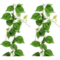 2x stuks groene klimop kunstplant slingers 220 cm - Kunstplanten