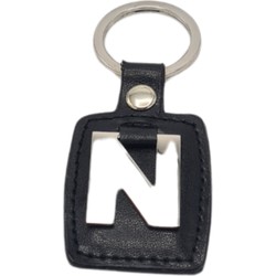 Sleutelhanger - Zilver/Zwart - Letter N - Leer - Metaal