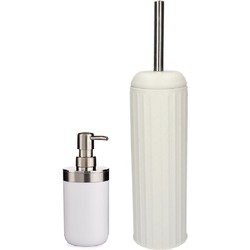 WC-/toiletborstel en houder kunststof wit met zeeppompje 350 ml - Badkameraccessoireset