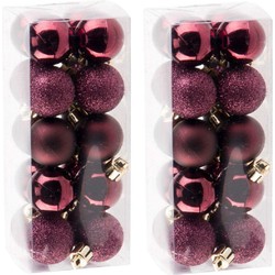 40x Kleine aubergine roze kerstballen 3 cm kunststof - Kerstbal