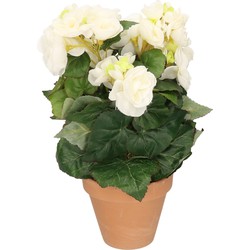 Kunstplanten witte Begonia met bloemen 30 cm - Kunstplanten