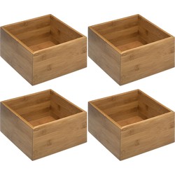 Set van 4x stuks opberg/sorteer/kast/lade verdelers vakjes bamboe hout 18 x 18 x 9.5 cm - Make-up dozen