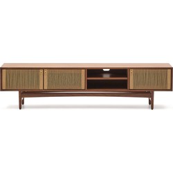 Kave Home - TV-meubel Elan 3 deurtjes notenfineer en massief notenhout koord 200 x 50cm FSC Mix Credit