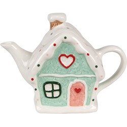 Clayre & Eef Theepot Gingerbread house 600 ml Wit Groen Keramiek Theekan